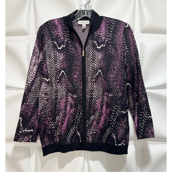 St. John Sport Wool Full Zip Reptile Cardigan Knit Sweater Purple Women Sz S - Picture 3 of 14